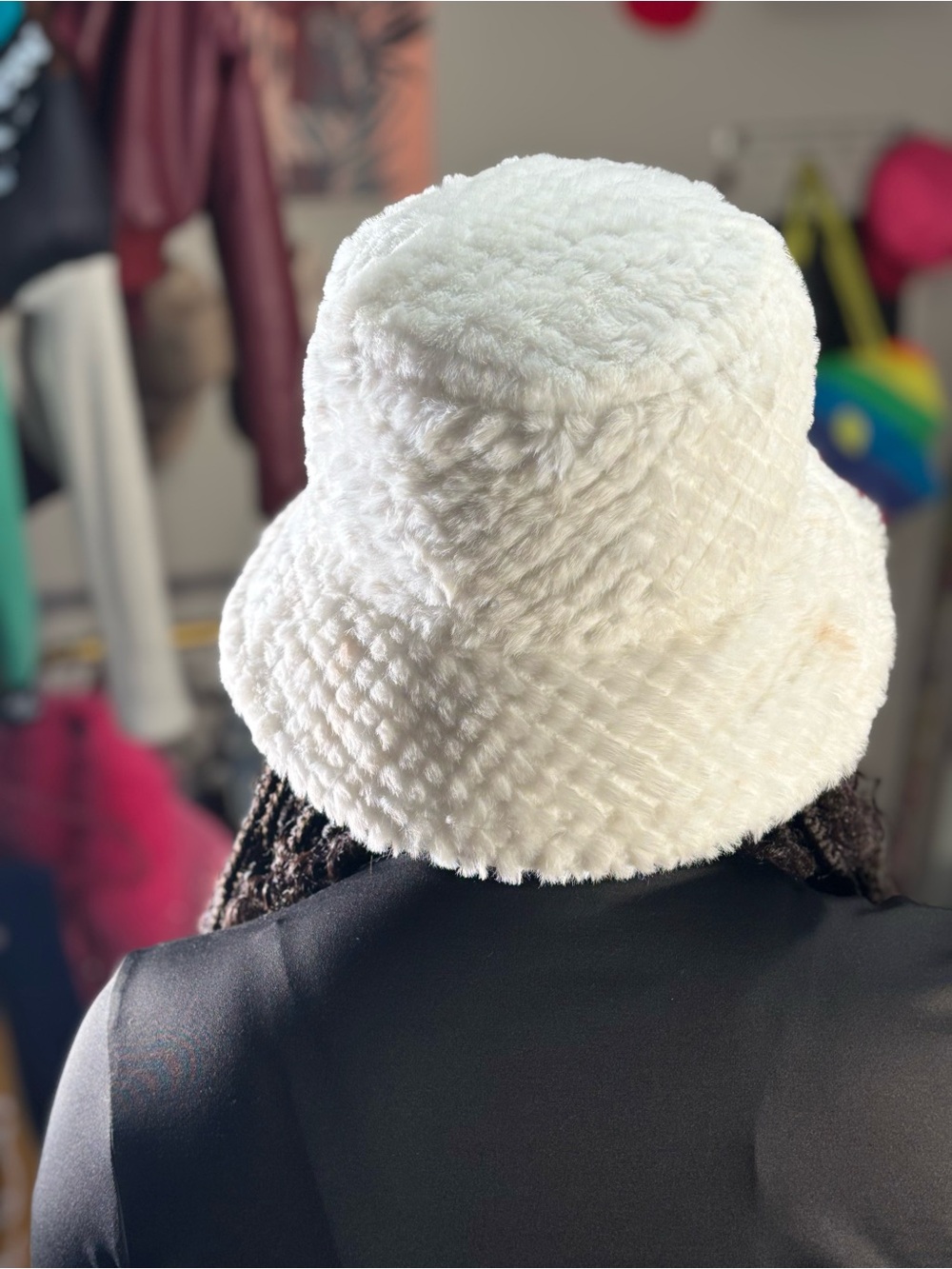 Balenciaga White Faux-Fur Embroidered Bucket Hat - Picture 2 of 2